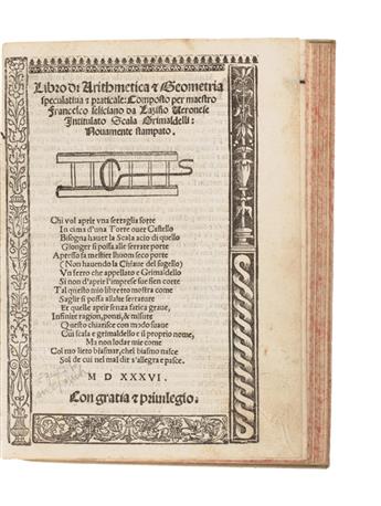 SCIENCE  FELICIANO, FRANCESCO. Libro di Arithmetica [et] Geometria speculativa [et] praticale . . . intitulato Scala Grimaldelli.  1536